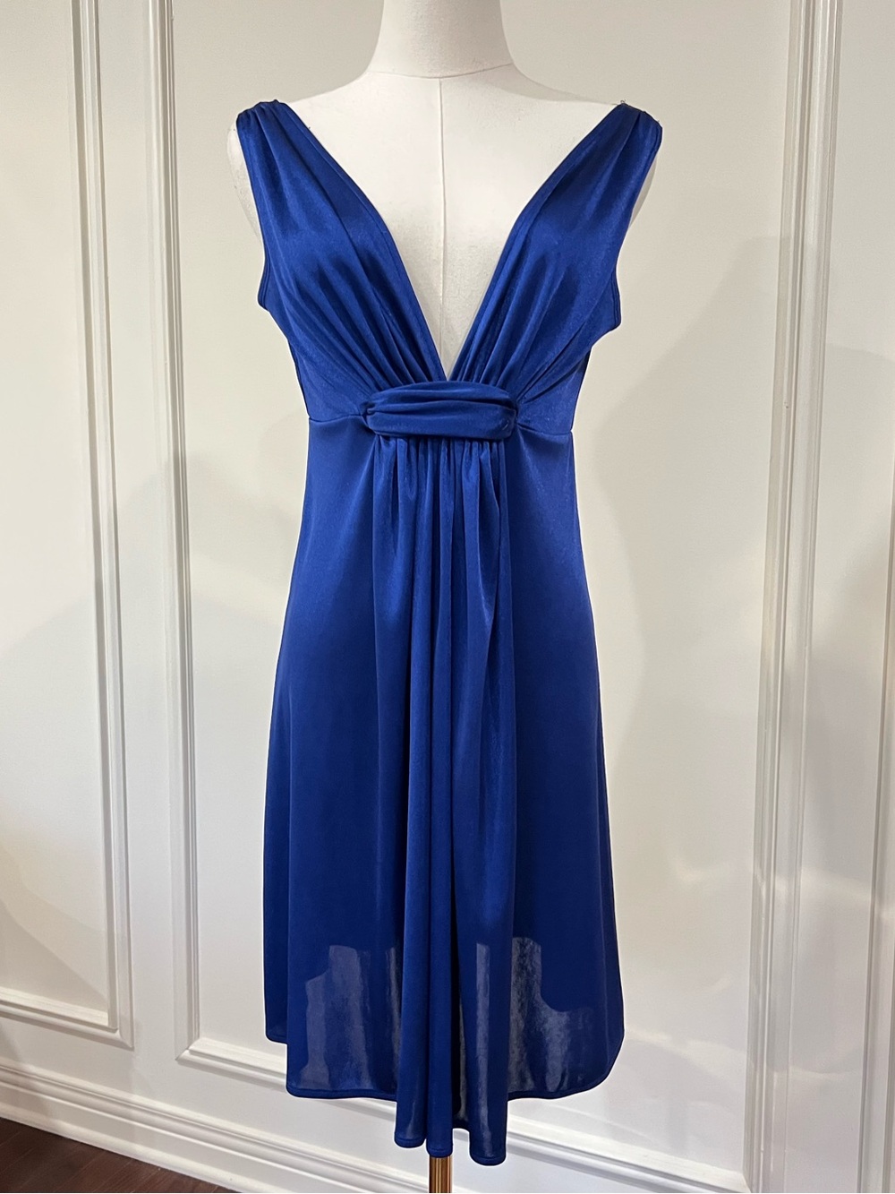 Y2K Guess Cobalt Liquid Satin Grecian Mini Dress Plunge Indie Sleaze Siren S